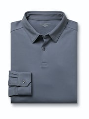 Charles Tyrwhitt Grey 100% Cotton Plain Long Sleeve Jersey Polo Shirt - Image 4 of 6