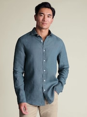 Charles Tyrwhitt Teal Blue Pure Linen Classic Fit Shirt - Image 1 of 7