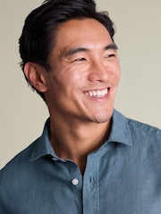 Charles Tyrwhitt Teal Blue Pure Linen Classic Fit Shirt - Image 2 of 7