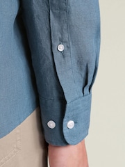 Charles Tyrwhitt Teal Blue Pure Linen Classic Fit Shirt - Image 4 of 7
