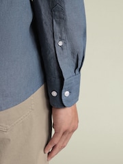 Charles Tyrwhitt Teal Blue Pure Linen Classic Fit Shirt - Image 5 of 7