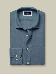 Charles Tyrwhitt Teal Blue Pure Linen Classic Fit Shirt - Image 6 of 7
