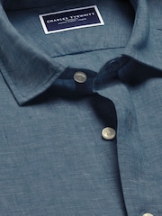 Charles Tyrwhitt Teal Blue Pure Linen Classic Fit Shirt - Image 7 of 7