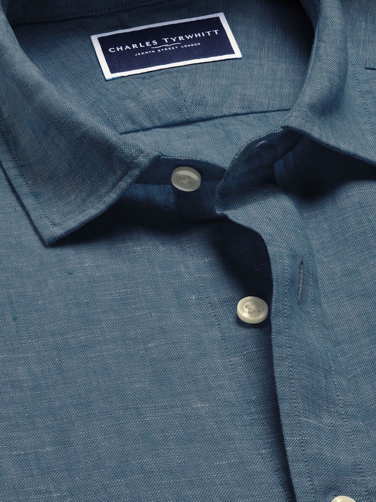 Charles Tyrwhitt Teal Blue Pure Linen Classic Fit Shirt - Image 7 of 7 Charles Tyrwhitt Teal Blue Pure Linen Classic Fit Shirt - Image 7 of 7