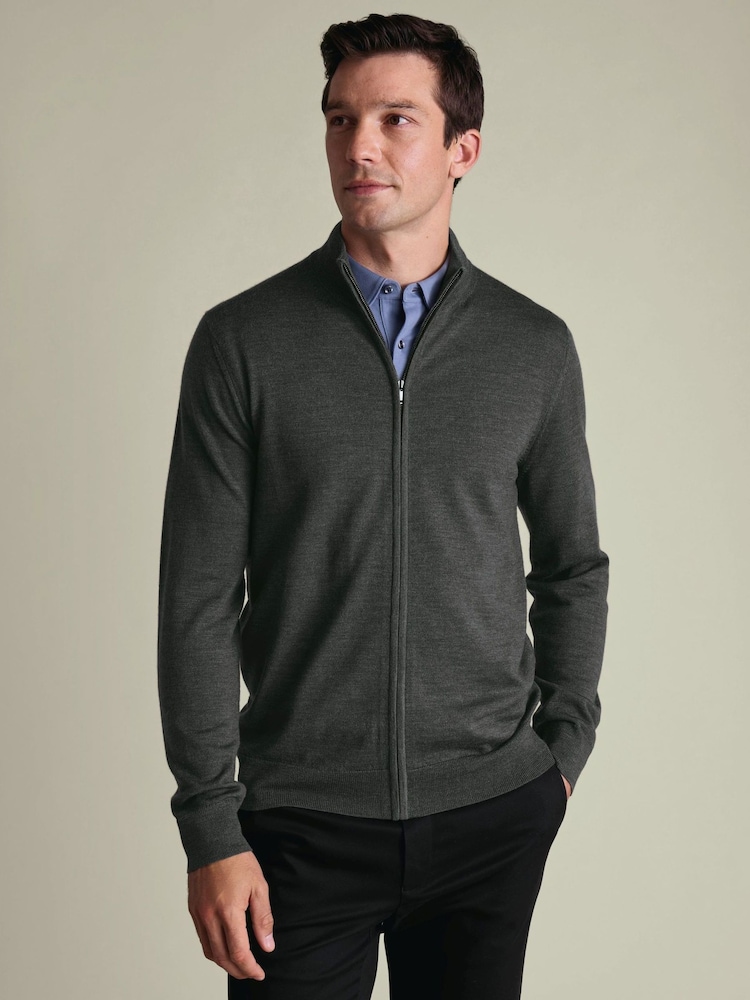 អាវក្រៅ Charles Tyrwhitt Pure Merino មានខ្សែរ៉ូតពេញខ្លួន - រូបភាព 1 នៃ 5