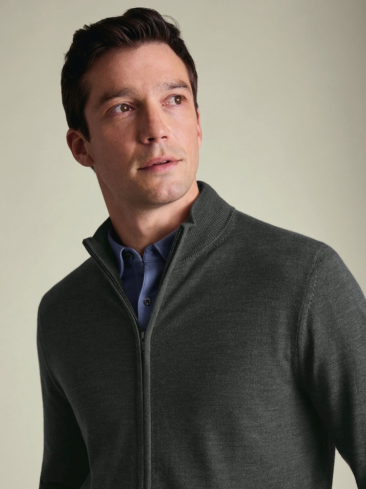 អាវក្រៅ Charles Tyrwhitt Pure Merino មានខ្សែរ៉ូតពេញខ្លួន - រូបភាព 2 នៃ 5