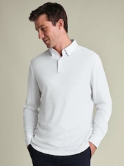 Charles Tyrwhitt White 100% Cotton Plain Long Sleeve Jersey Polo Shirt - Image 1 of 5