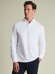 Charles Tyrwhitt White Long Sleeve Cotton Stretch Smart Pique Polo Shirt - Image 1 of 6