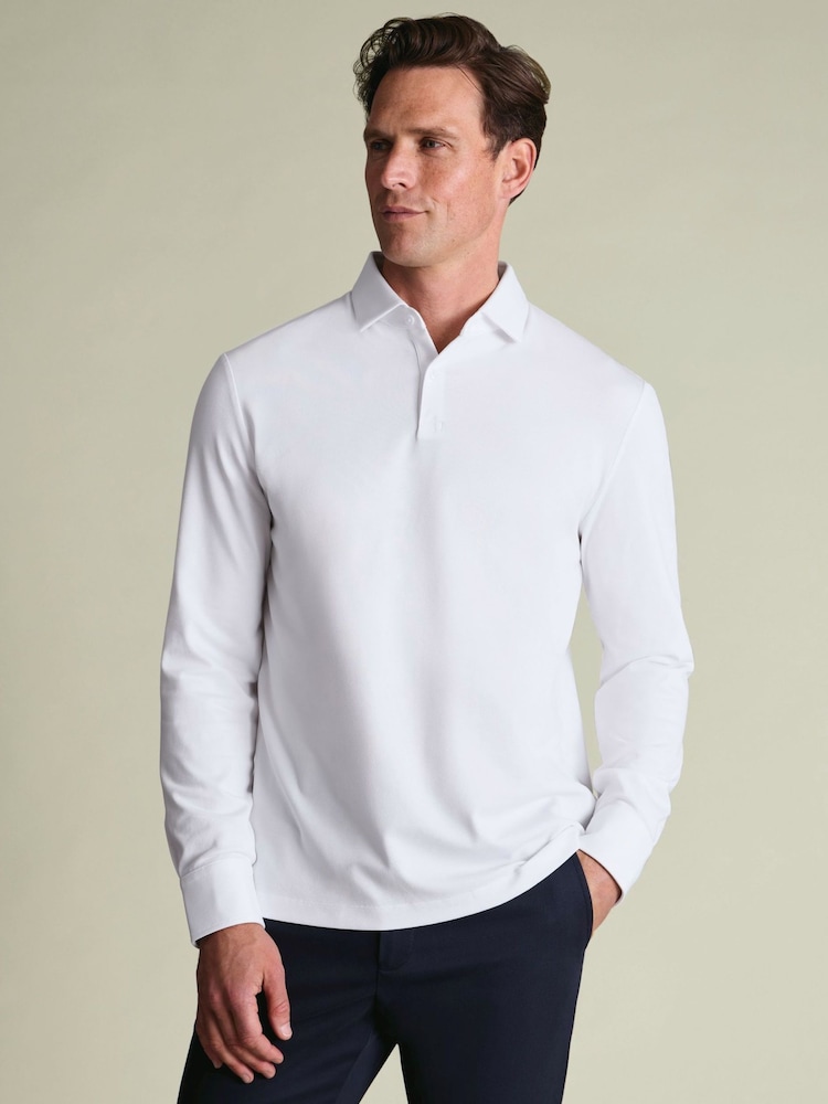 Charles Tyrwhitt White Long Sleeve Cotton Stretch Smart Pique Polo Shirt - Image 1 of 6 Charles Tyrwhitt White Long Sleeve Cotton Stretch Smart Pique Polo Shirt - Image 1 of 6
