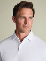 Charles Tyrwhitt White Long Sleeve Cotton Stretch Smart Pique Polo Shirt - Image 2 of 6