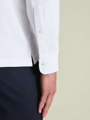 Charles Tyrwhitt White Long Sleeve Cotton Stretch Smart Pique Polo Shirt - Image 3 of 6