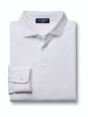 Charles Tyrwhitt White Long Sleeve Cotton Stretch Smart Pique Polo Shirt - Image 4 of 6