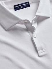 Charles Tyrwhitt White Long Sleeve Cotton Stretch Smart Pique Polo Shirt - Image 5 of 6