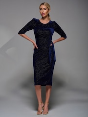 Azul - Jolie Moi Velvet Glitter Bodycon Midi Dress - Imagen 1 de 6