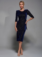 Azul - Jolie Moi Velvet Glitter Bodycon Midi Dress - Imagen 4 de 6