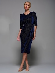 Azul - Jolie Moi Velvet Glitter Bodycon Midi Dress - Imagen 5 de 6