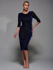 Azul - Jolie Moi Velvet Glitter Bodycon Midi Dress - Imagen 6 de 6