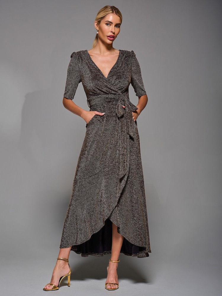 Buy Jolie Moi Gold Tie Waist Wrap Metallic Dress from Next USA