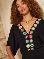 Love & Roses Black Multi Crochet Detail Petite Jumpsuit - Image 2 of 4