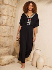 Love & Roses Black Multi Crochet Detail Petite Jumpsuit - Image 4 of 4