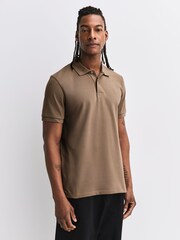 Brown Light Slim Fit Short Sleeve Pique Polo Shirt - Image 1 of 7