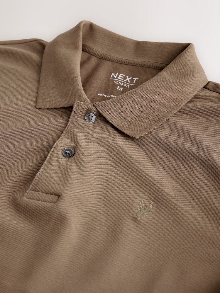 Brown Light Slim Fit Short Sleeve Pique Polo Shirt - Image 7 of 7