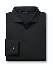 Charles Tyrwhitt Black Long Sleeve Cotton Stretch Smart Pique Polo Shirt - Image 4 of 6