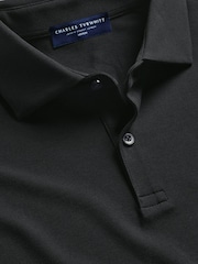 Charles Tyrwhitt Black Long Sleeve Cotton Stretch Smart Pique Polo Shirt - Image 5 of 6