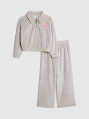 River Island Grey Cosy Club Velour Half Zip & Joggers Set - Image 1 of 5