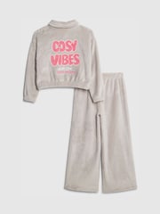 River Island Grey Cosy Club Velour Half Zip & Joggers Set - Image 2 of 5