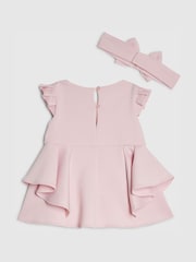 River Island Pink Bow Frill Sleeve Scuba Dress & Headband - Image 2 of 4