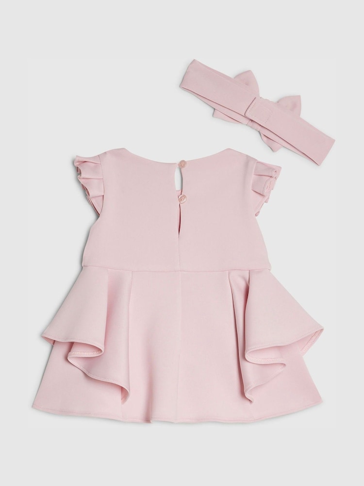River Island Pink Bow Frill Sleeve Scuba Dress & Headband - Image 2 of 4