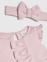 River Island Pink Bow Frill Sleeve Scuba Dress & Headband - Image 3 of 4