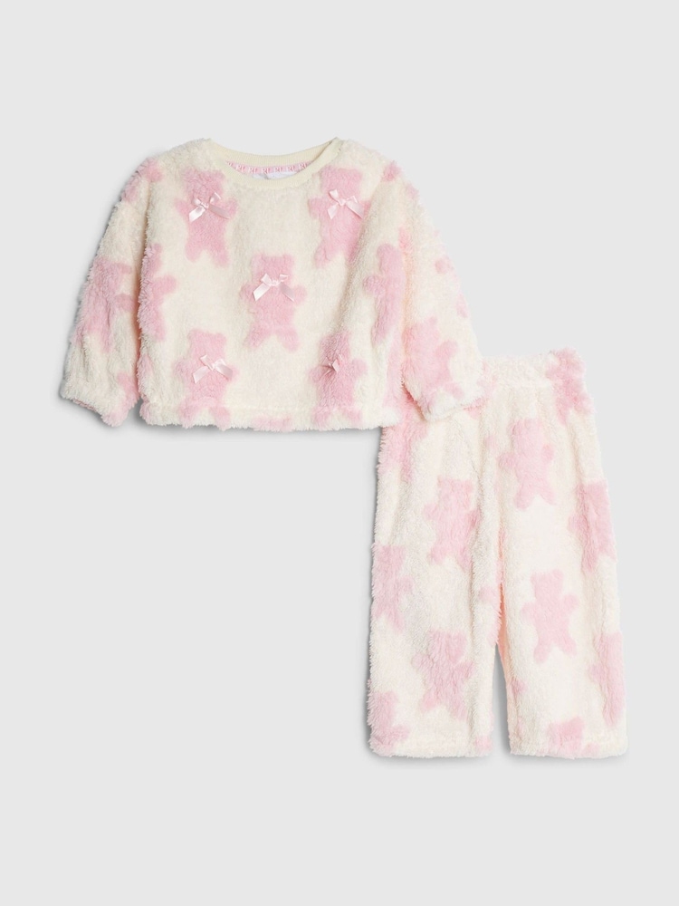 River Island Cream 3D Bow Teddy Cosy Pyjamas - Image 1 of 4