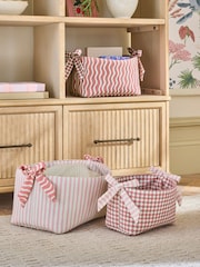 Set of 3 Pink Stripe Bow Storage Baskets - Image 1 of 6