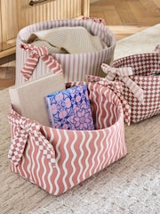 Set of 3 Pink Stripe Bow Storage Baskets - Image 2 of 6