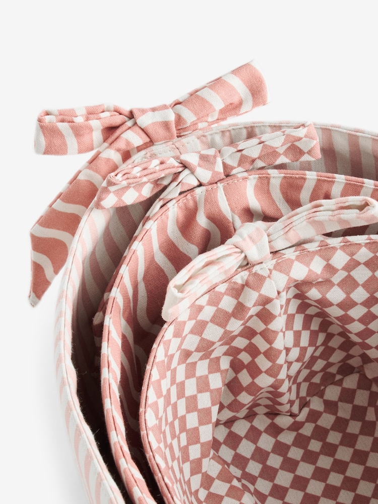 Set of 3 Pink Stripe Bow Storage Baskets - Image 6 of 6