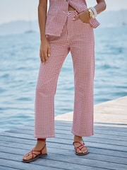 Love & Roses Red Gingham Petite Straight Leg Crop Jeans - Image 1 of 4