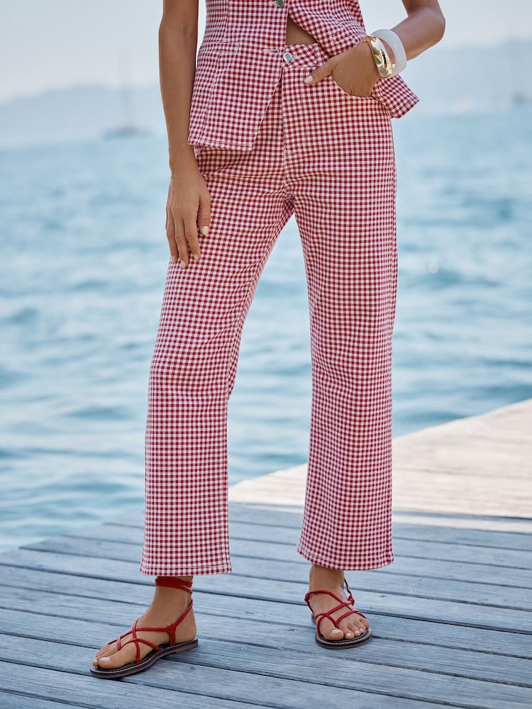Love & Roses Red Gingham Petite Straight Leg Crop Jeans - Image 1 of 4 Love & Roses Red Gingham Petite Straight Leg Crop Jeans - Image 1 of 4