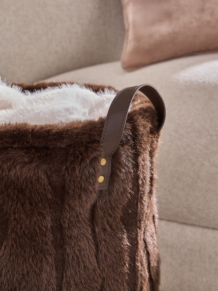 Chocolate Brown Faux Fur Storage Basket - Image 2 of 3