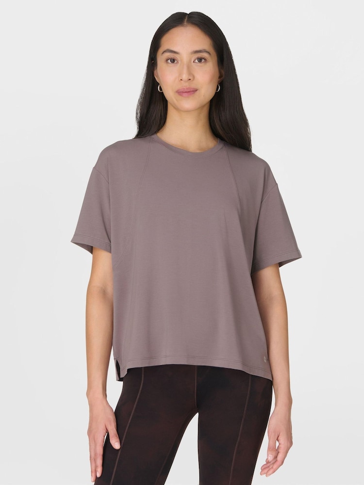 Sweaty Betty Brown Soft Flow Studio T-Shirt - Image 1 of 7 Sweaty Betty Brown Soft Flow Studio T-Shirt - Image 1 of 7