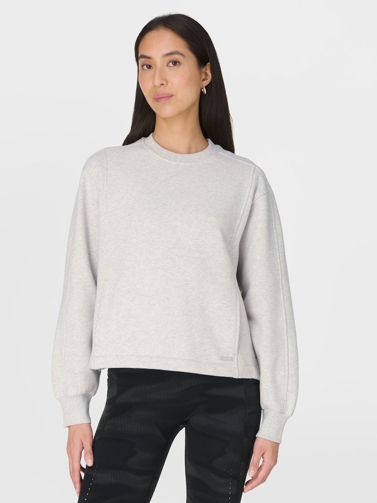 Sweaty Betty Grey Premium Brushed Crew Neck Sweat Top - Image 1 of 7 Sweaty Betty Grey Premium Brushed Crew Neck Sweat Top - Image 1 of 7