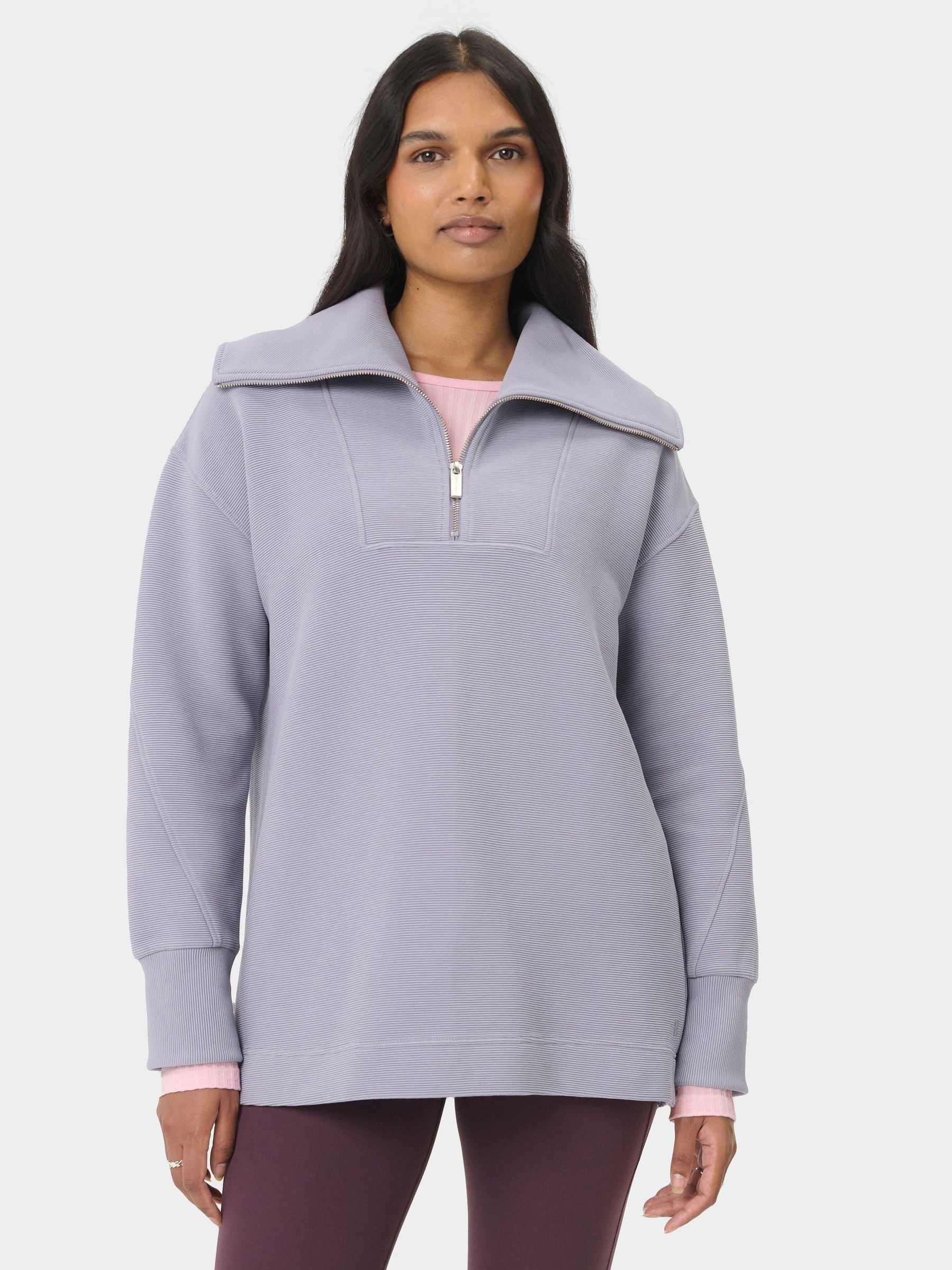 Buy Sweaty Betty Grey Peaceful Rib Half Zip Sweatshirt from the