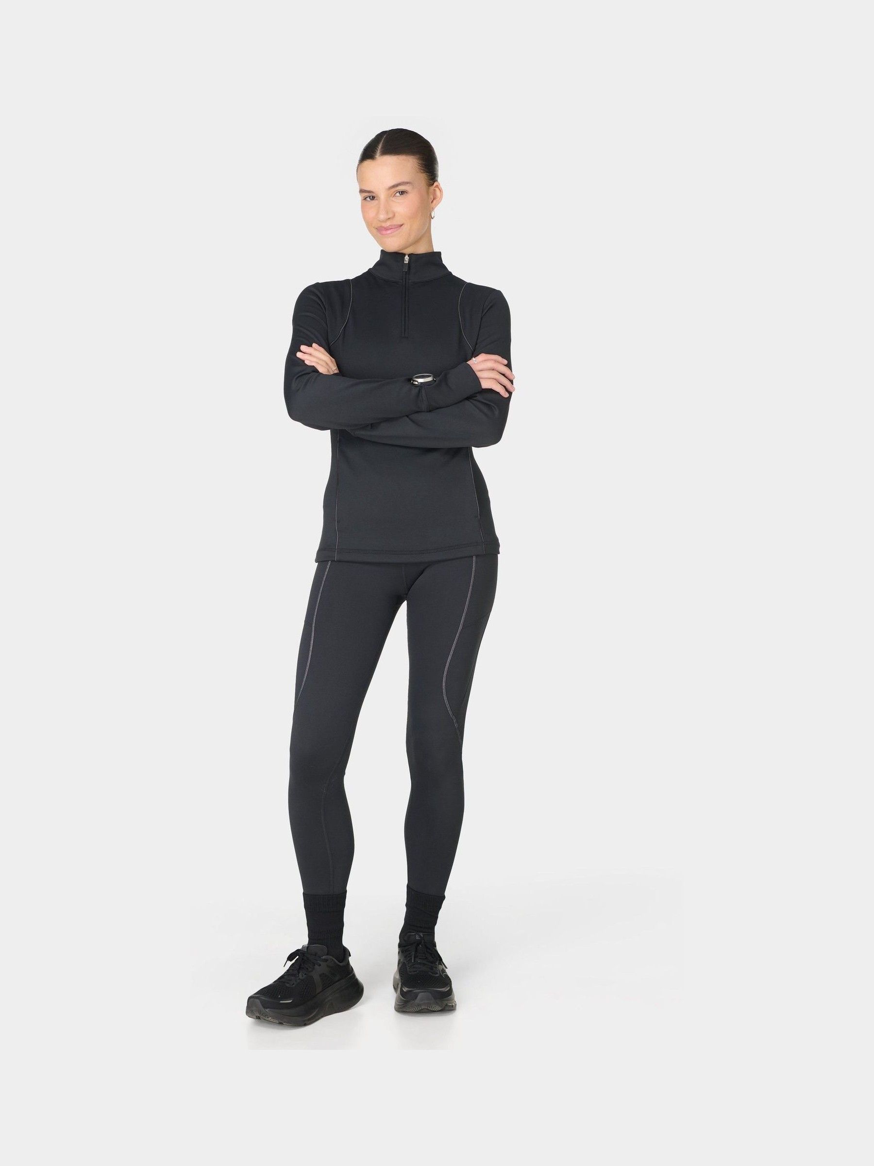 Buy Sweaty Betty Black Therma Half Zip Midlayer Sweatshirt from