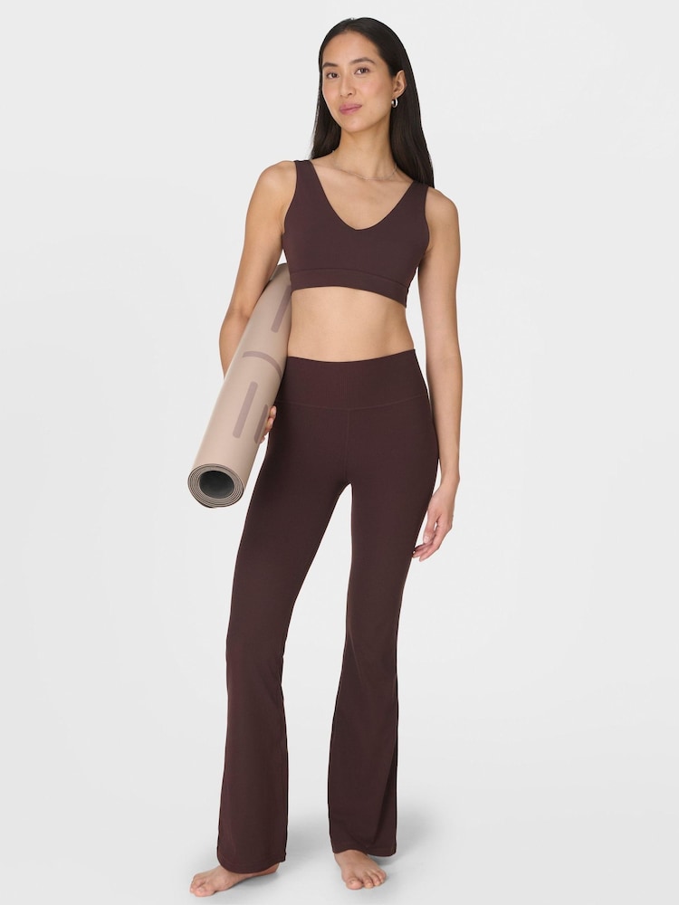 Sweaty Betty Brown Glow Flex Rib 32" Flare Trousers - Image 2 of 7 Sweaty Betty Brown Glow Flex Rib 32" Flare Trousers - Image 2 of 7
