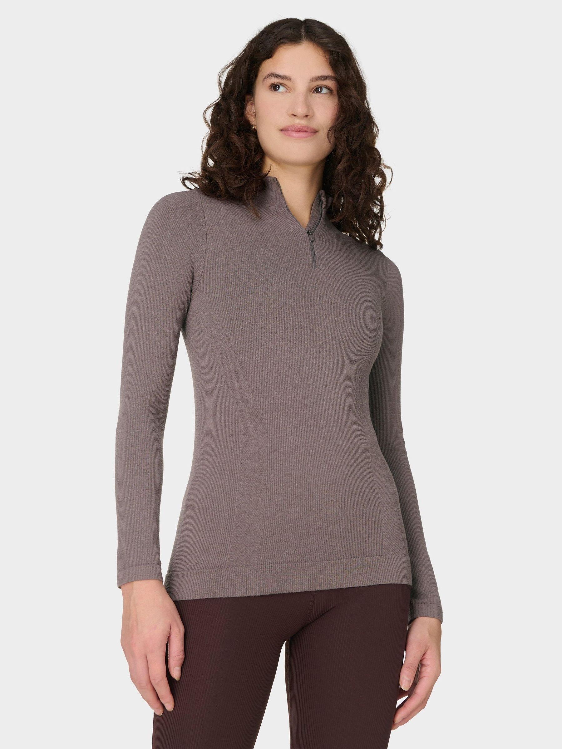 Sweaty Betty Women's Brown Mindful Flex Half Zip Long Sleeve Top - Image 1