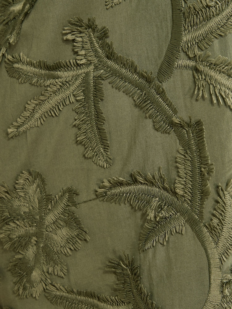 Love & Roses Khaki Green Palm 3D Tufted Beach Kaftan Cover-Up - Image 4 of 4