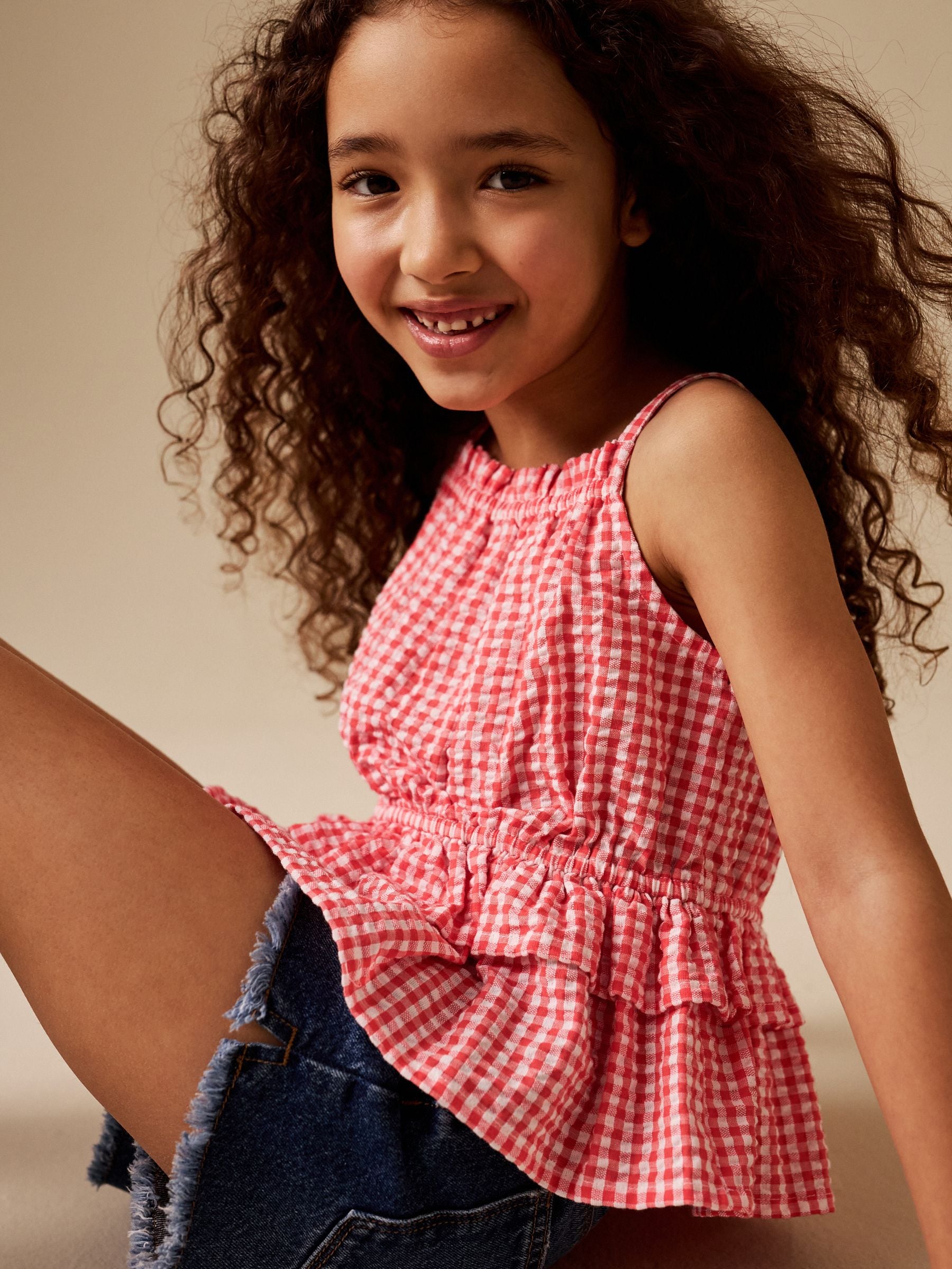 Buy Red Gingham Strappy Peplum Blouse (3-16yrs) from Next USA