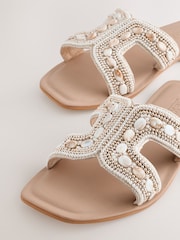 Gold Leather Extra Wide Fit Forever Comfort® Embellished Mules - Image 4 of 5
