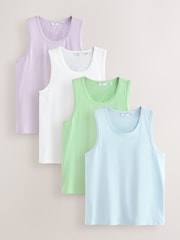 Blue/White/Green/Lilac Cotton Vests 4 Pack - Image 1 of 11